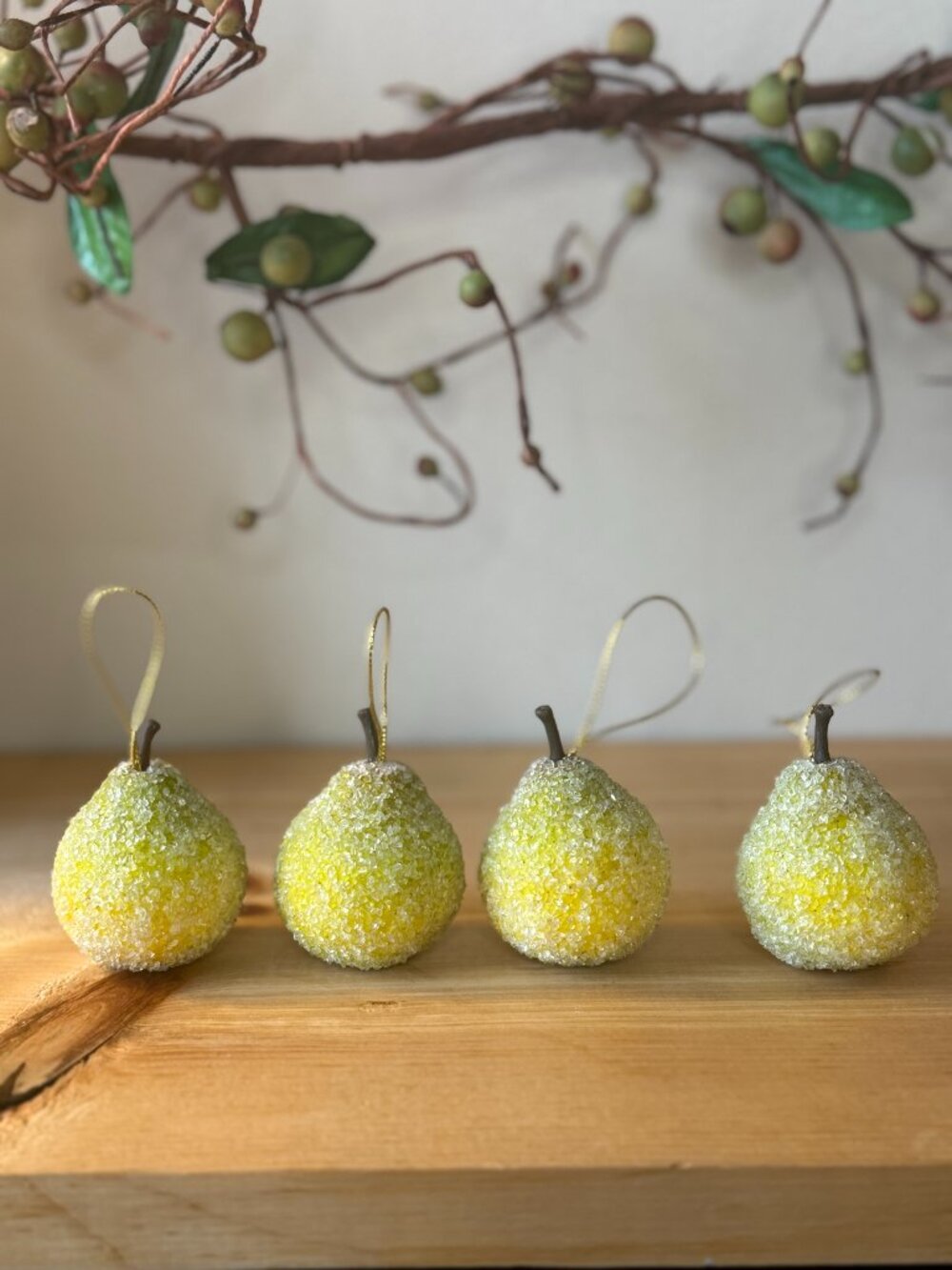 Vintage Sugared Pear Ornaments Set of 4 Retro Holiday Fruit Home Decor #2
